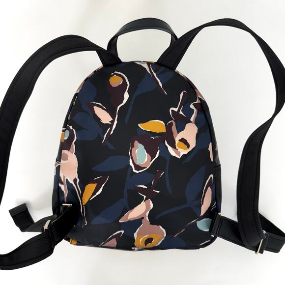 Kate Spade Dawn Paper Rose Medium Backpack Nylon Leather Trim in Black Floral - Picture 4 of 15